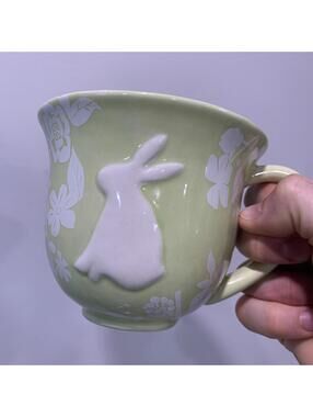 Magenta Damask Bunny Rabbit Green White Floral Jumbo Coffee Mug Tea Cup Easter